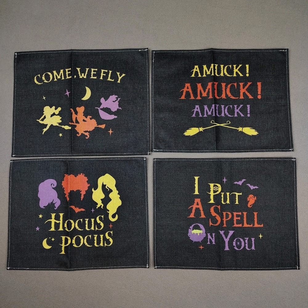 Hocus Pocus Placemats Set (4) Sanderson Sisters Halloween Decorations New 12x15